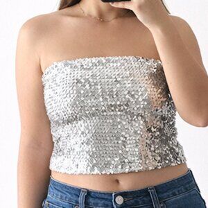 Silver Sequin Crop Tube Top